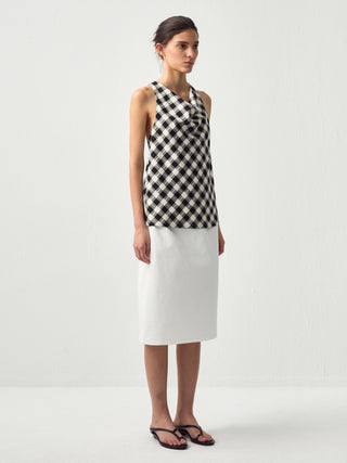 CUBIC Linen Blend Halter Check Top