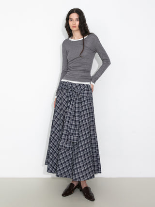 Plaid A-Line Skirt with Faux Shirt Sleeve Tie