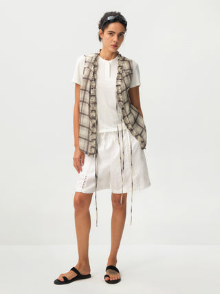 CUBIC Ramie Ruffle-Trim Tie Vest
