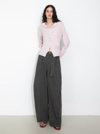 Wide Belted Tapered-Leg Denim Trousers