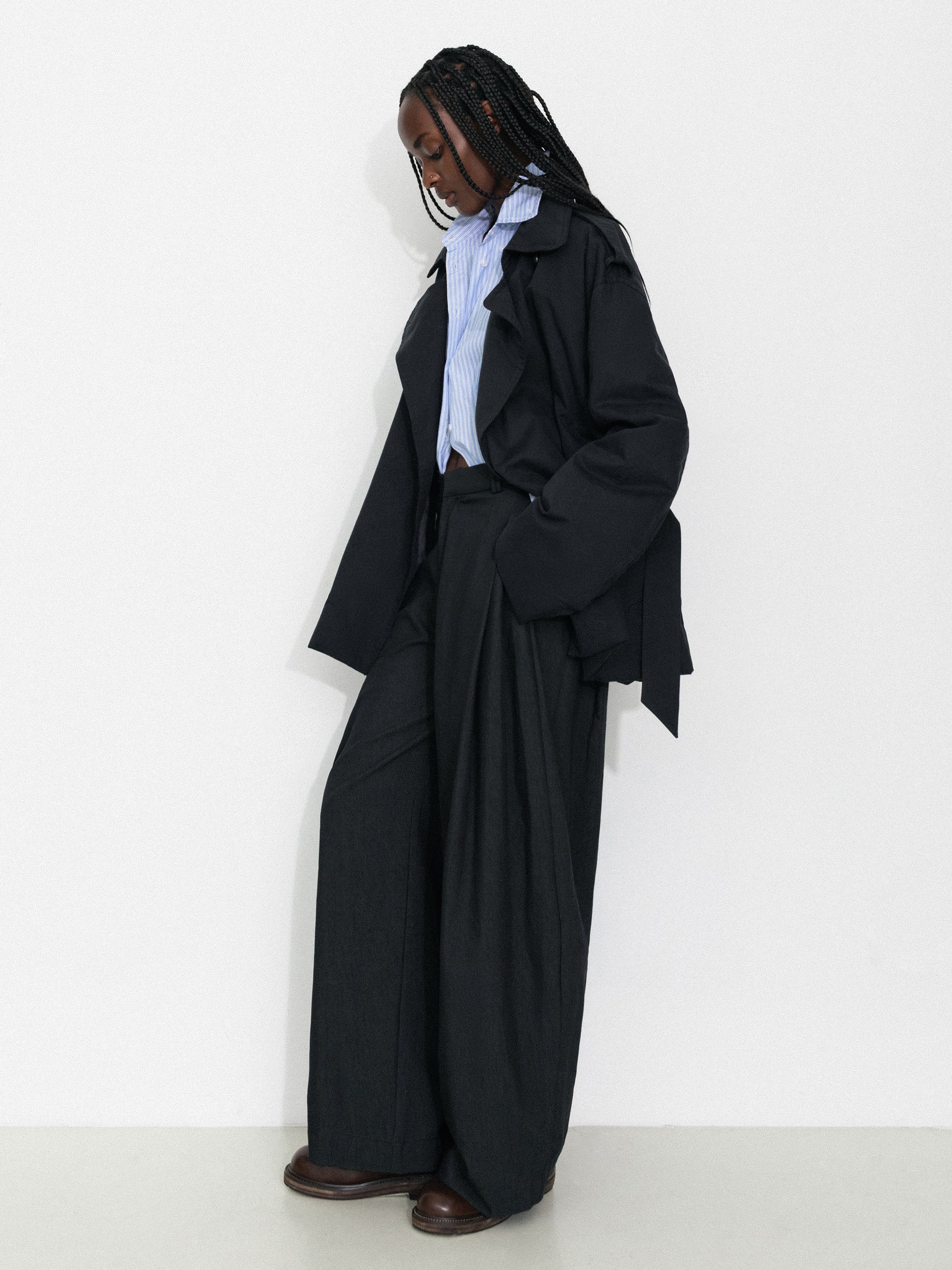 Dark Oversized Waist-Cinched Down Coat-11