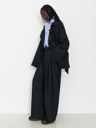 Dark Oversized Waist-Cinched Down Coat