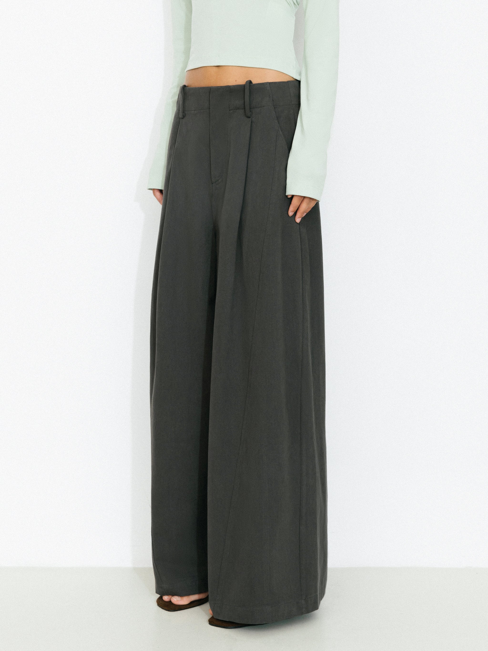 100% Cotton High-Waisted Wide-Leg Casual Trousers-10