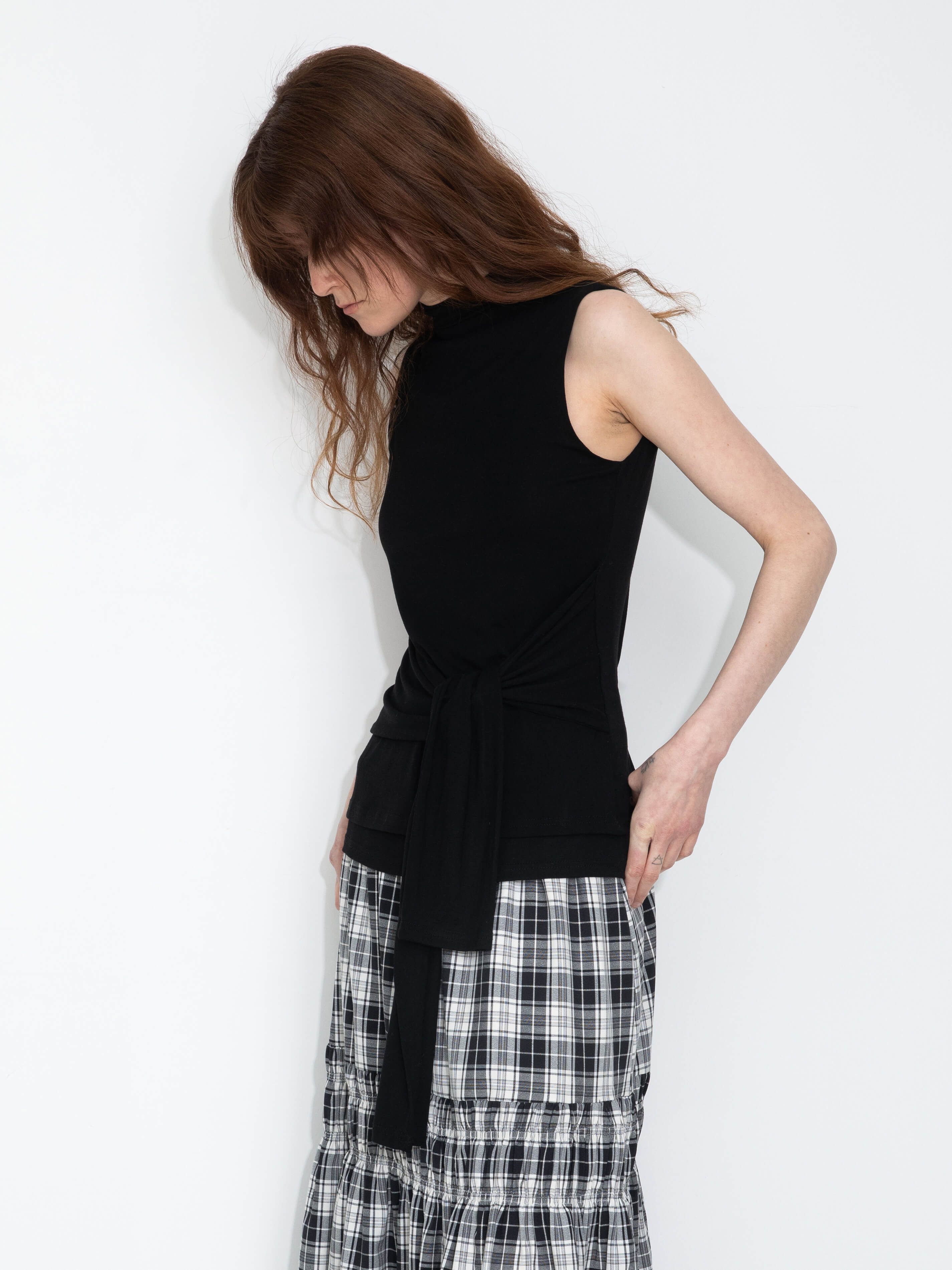 Tie-Detail Sleeveless Mock Neck Top-12