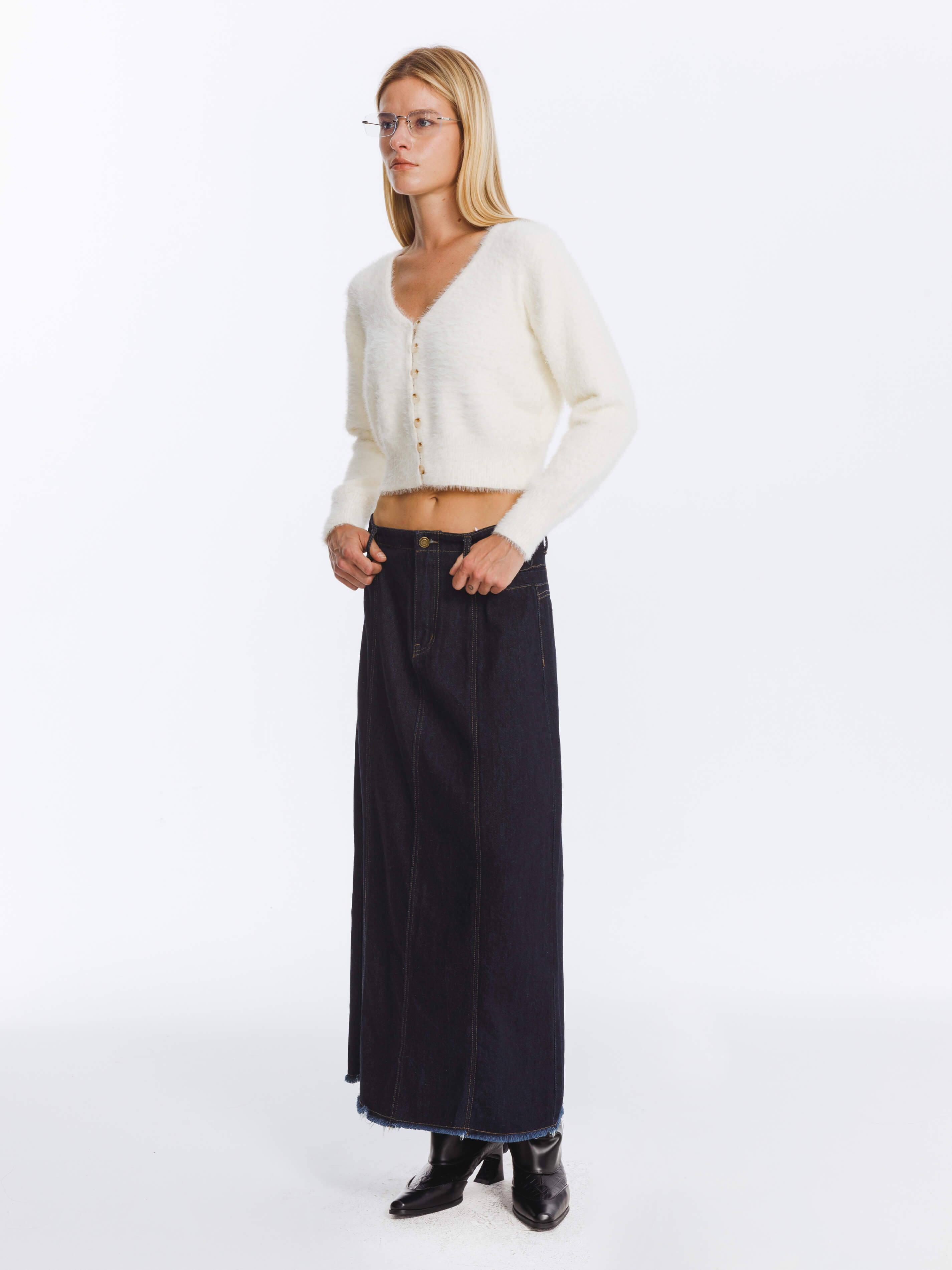 Fluffy Cropped Knit Cardigan-12