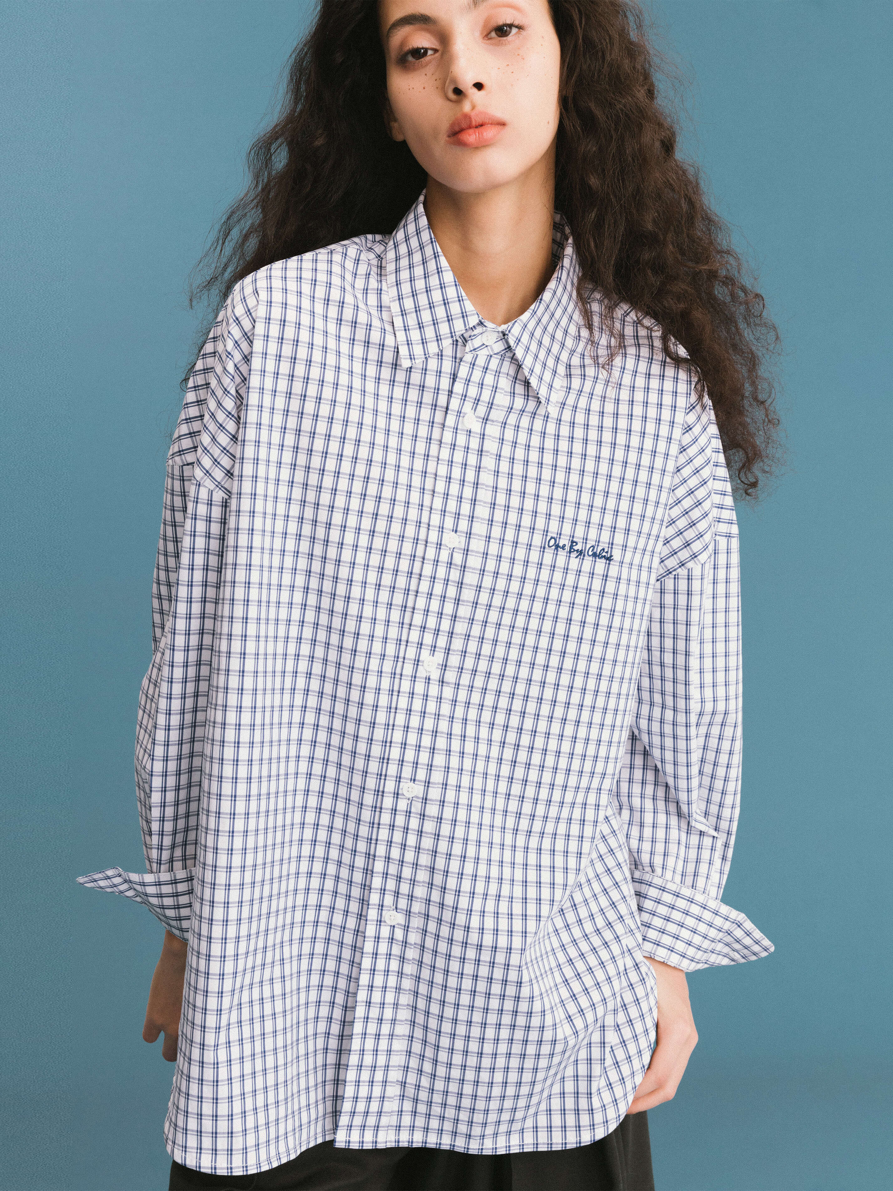 ONE BY CUBIC Checked Oversized Cotton Shirt-13