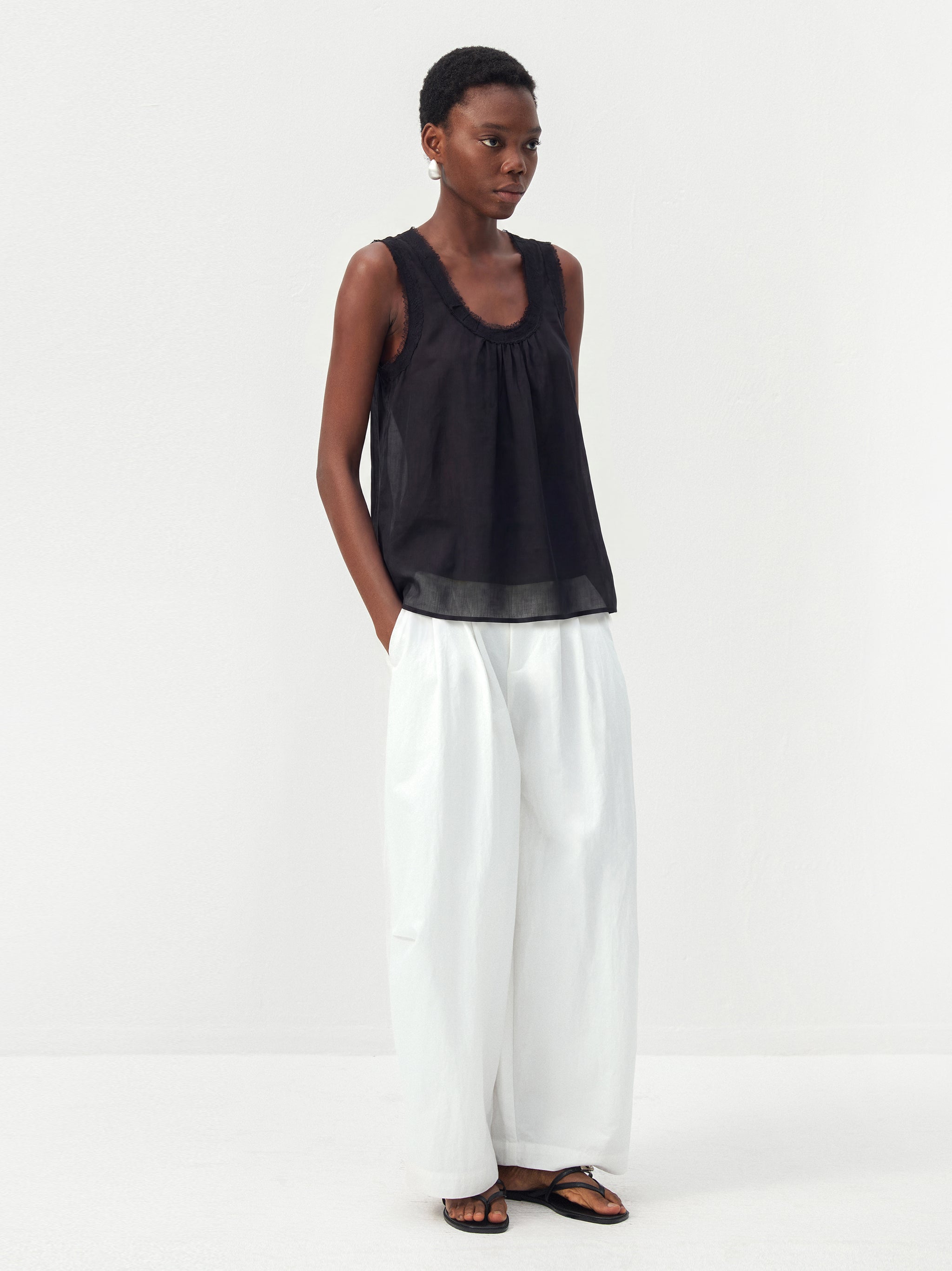 CUBIC Lace Trim Scoop Neck Sleeveless Top-11