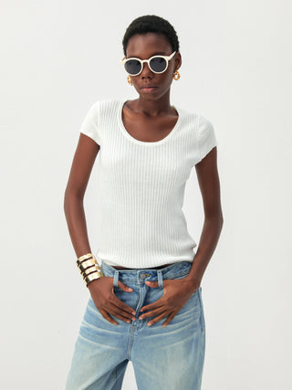 CUBIC Wool-Blend Ribbed Scoop Neck Knit Top
