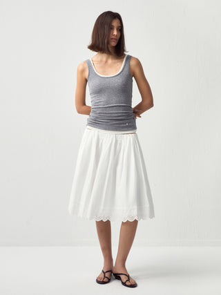 Embroidered A-Line Cotton Midi Skirt