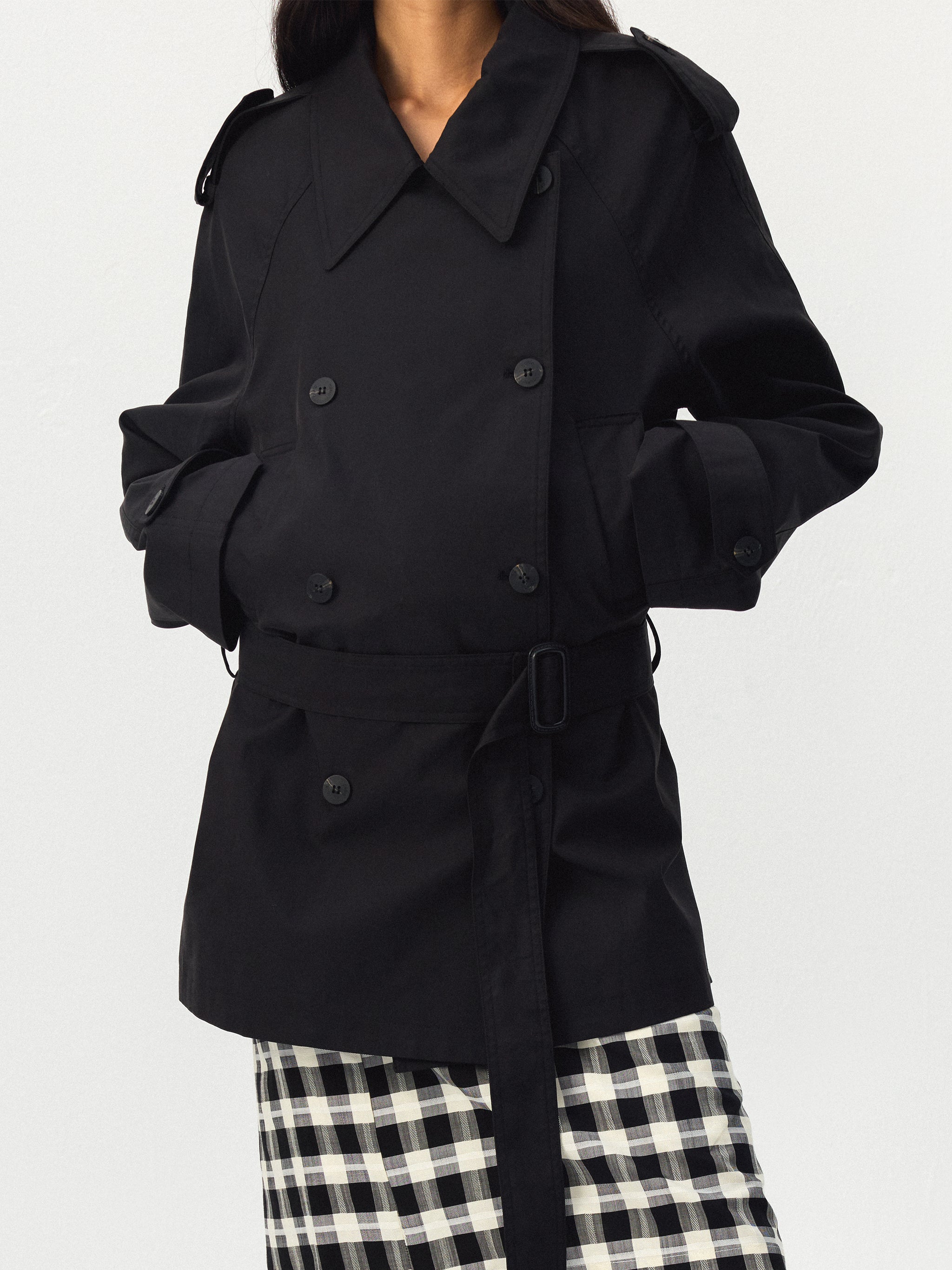 CUBIC Belted Double-Breasted Trench Jacket-11