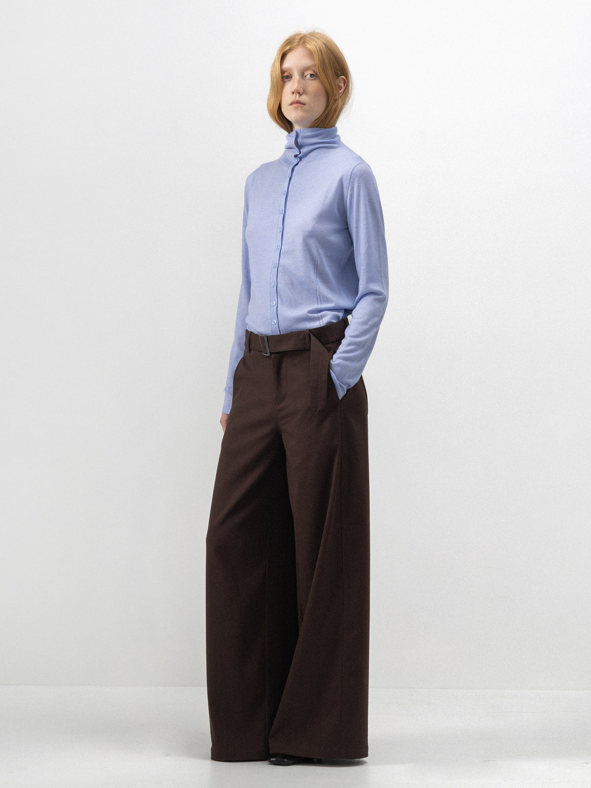 CUBIC Belted Wide-Leg Tailored Trousers-11