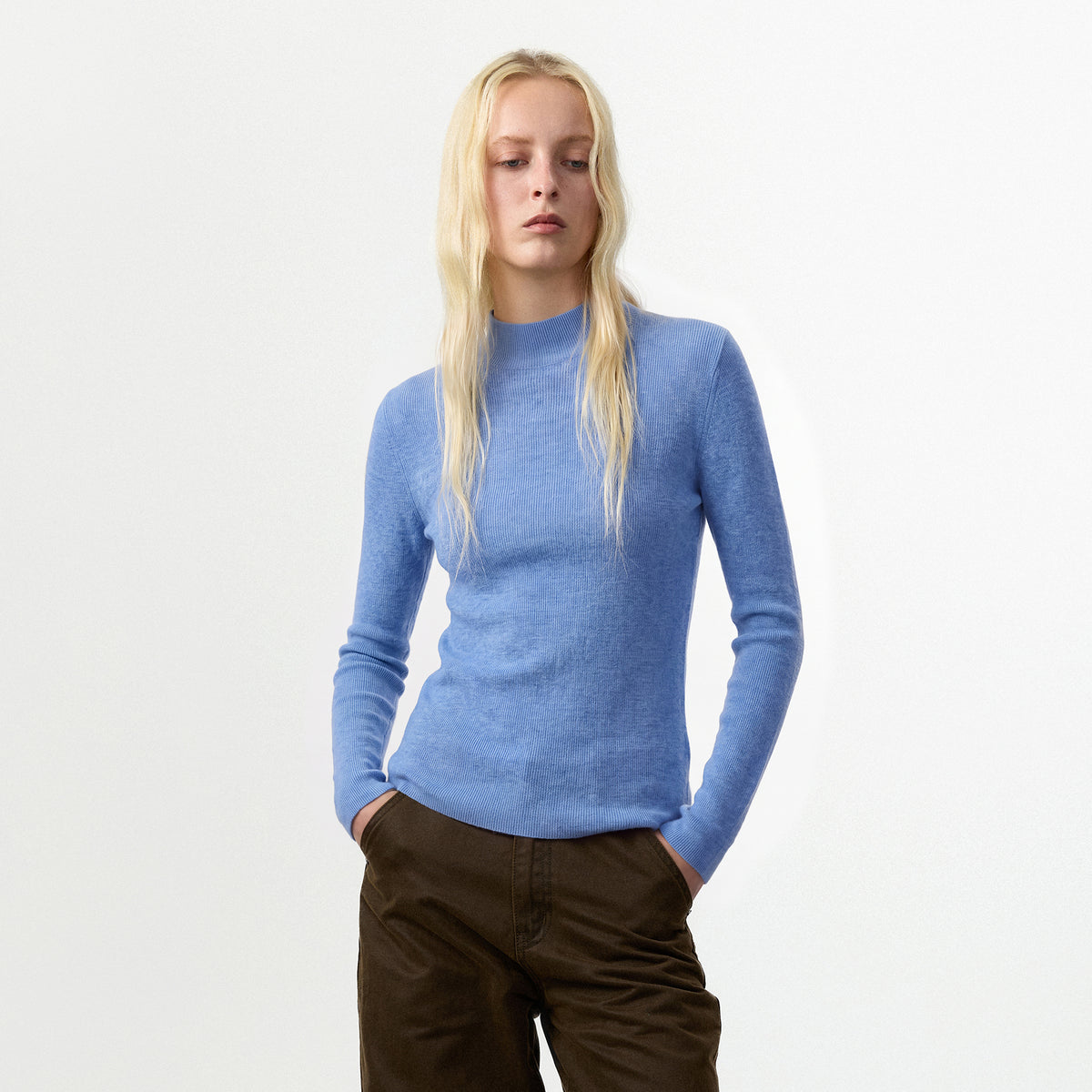 CUBIC 100% Wool Mock‑Neck Fitted Knit Top-11