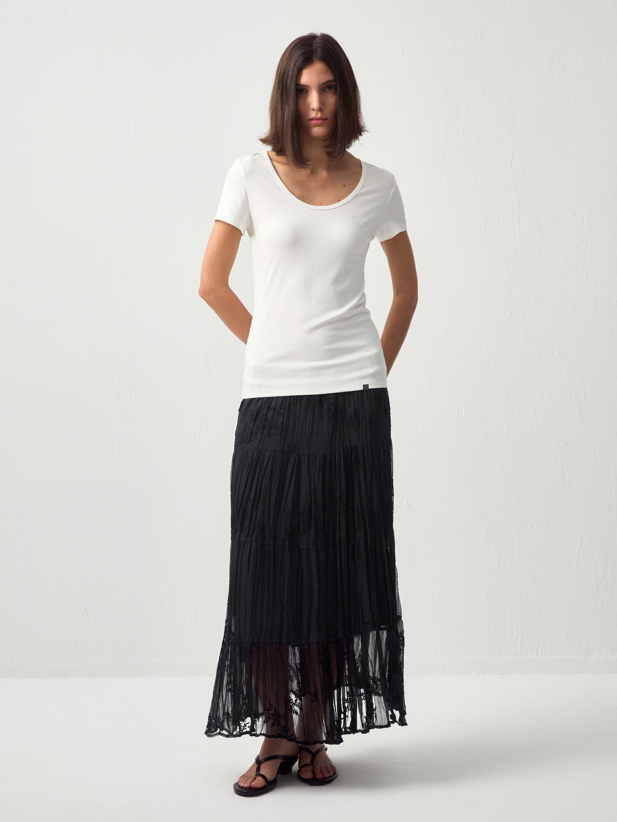 CUBIC Textured A-Line Embroidered Skirt(Pre order: 7 days)-11