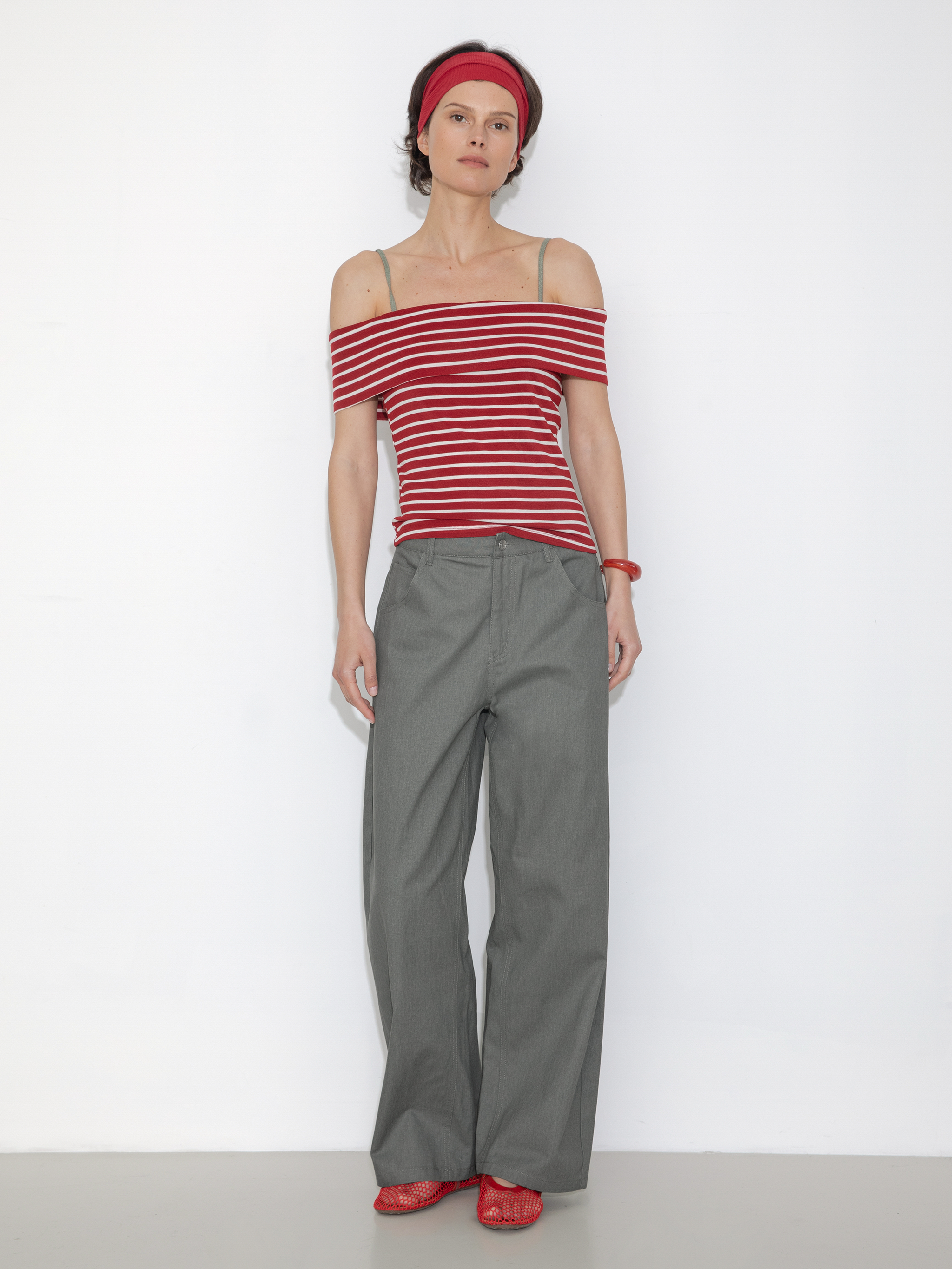 Striped Off-Shoulder Short-Sleeve Top-11