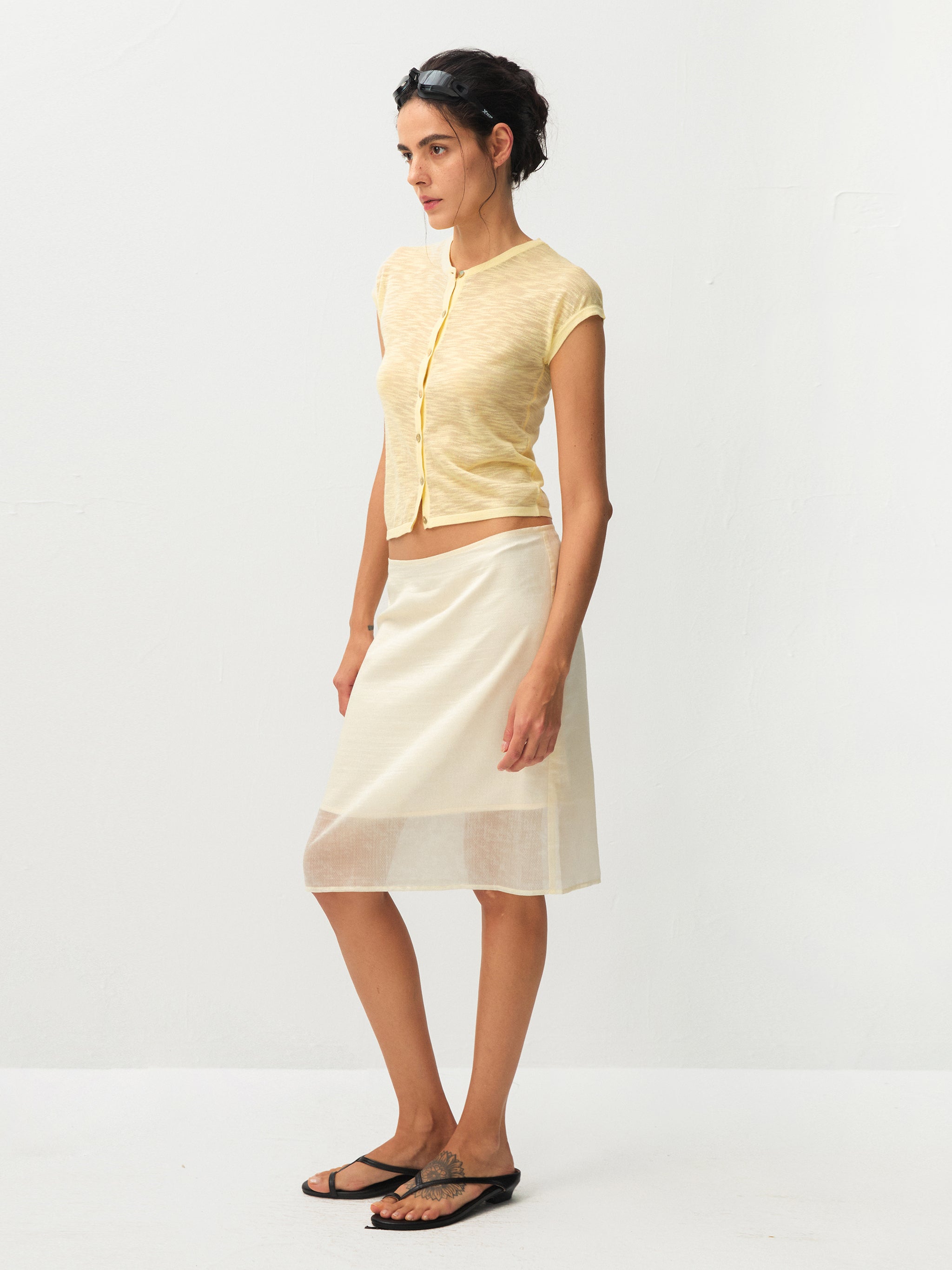 CUBIC Viscose Blend Short-Sleeve Sheer Cardigan-11