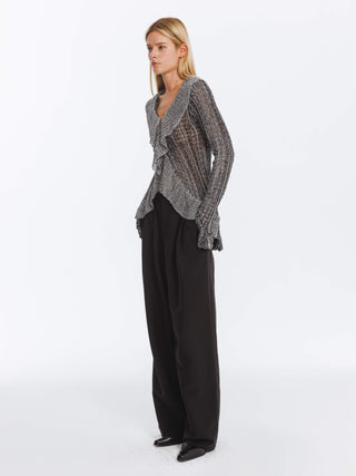 Special Yarn Hollowed Long Sleeves Knit Top