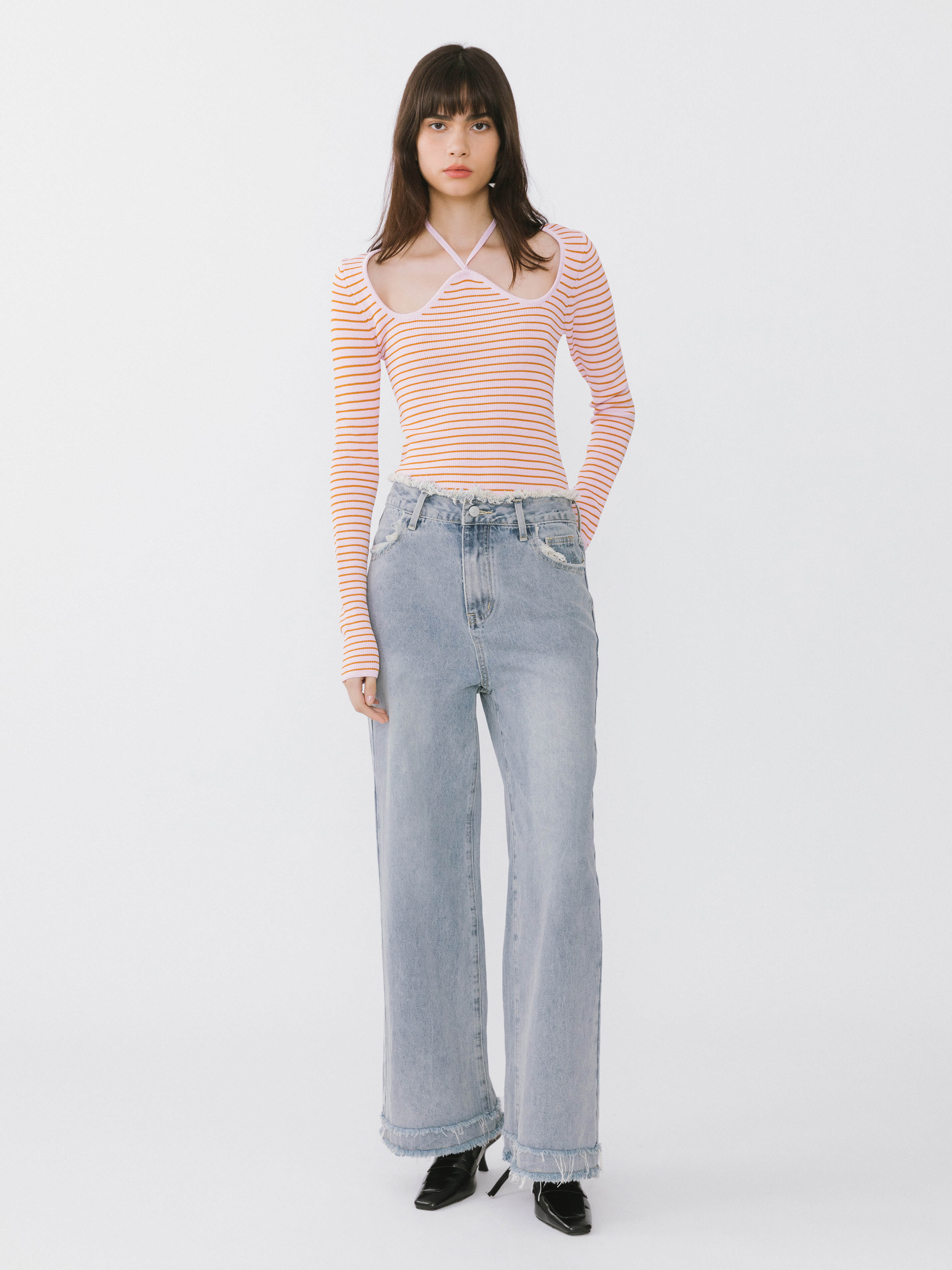 Chest Cut Out Striped Long Sleeve Top-11