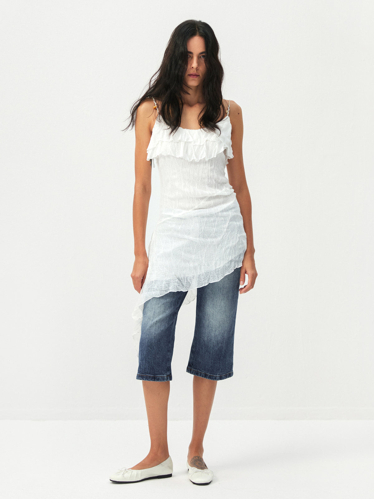 CUBIC Textured Ruffle Neck Lace Strap Camisole-11