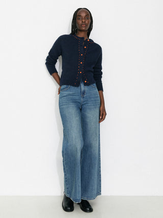 Wool-Blend Contrast Ribbed Cuff Cardigan