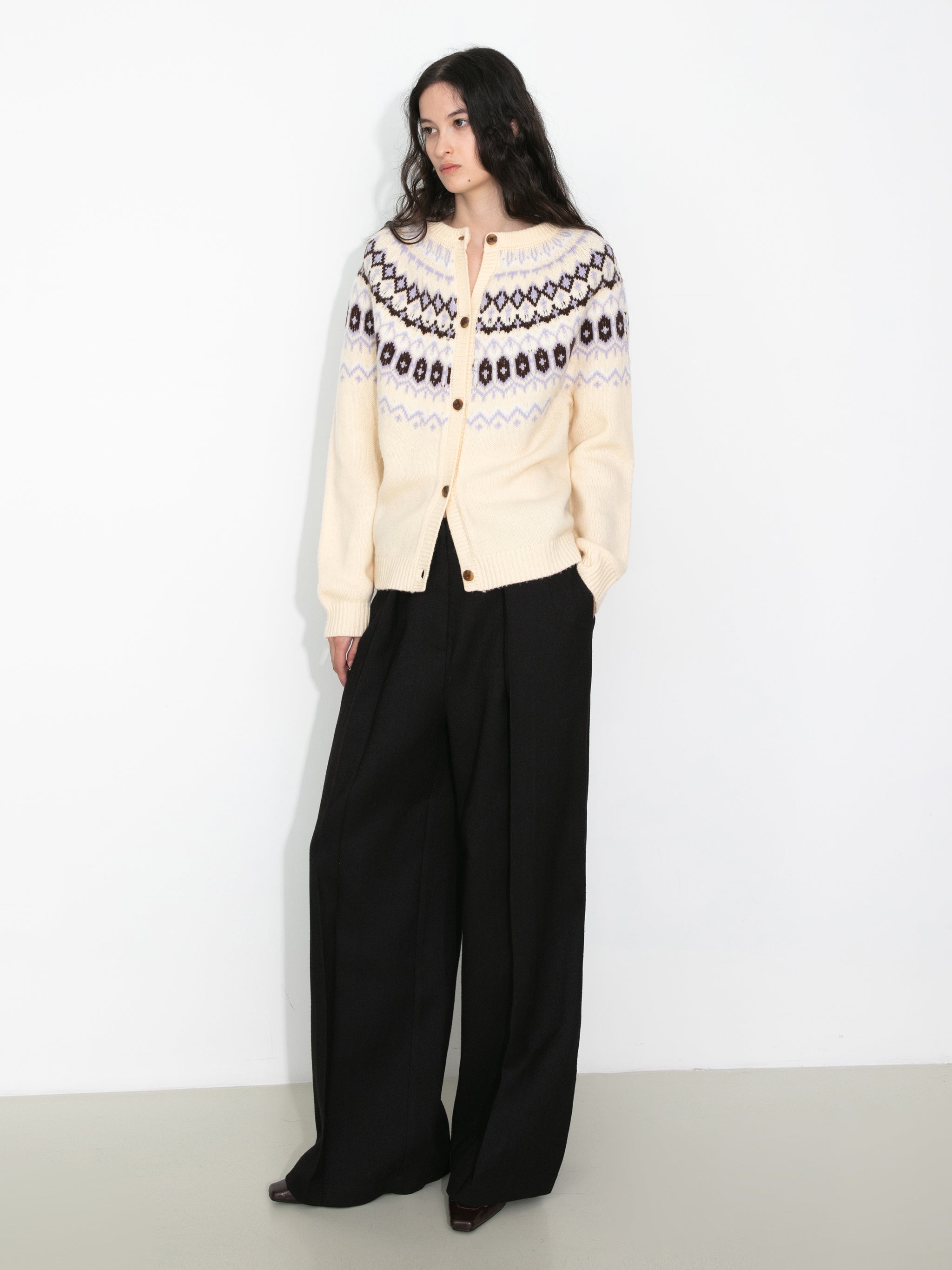 100% Wool Fair Isle Wool Knit Cardigan-11
