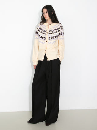 100% Wool Fair Isle Wool Knit Cardigan