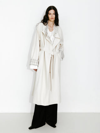 Funnel Neck Colorblock Cuff Trench Coat