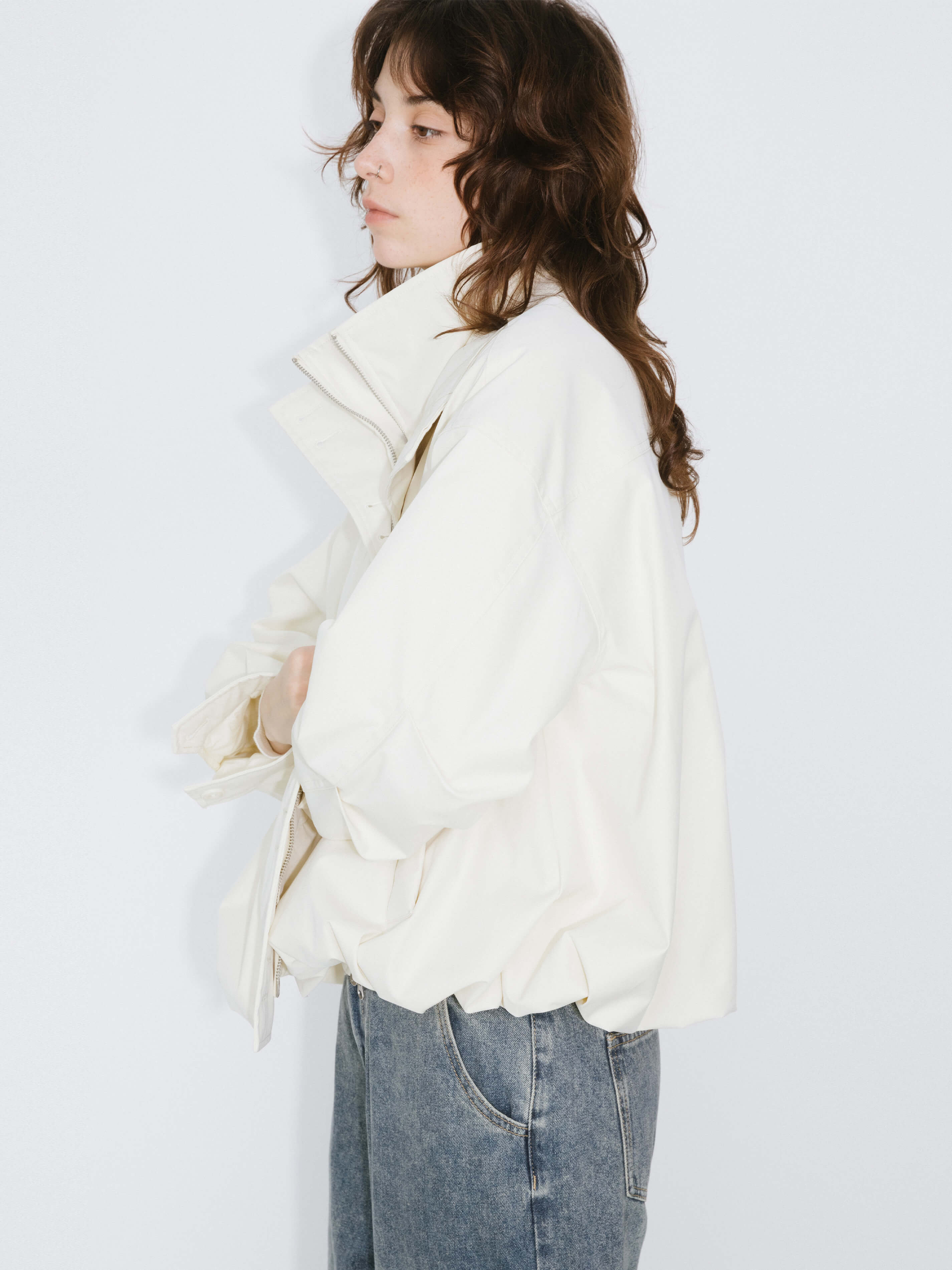 Short High Collar Zip Up Down Coat-12