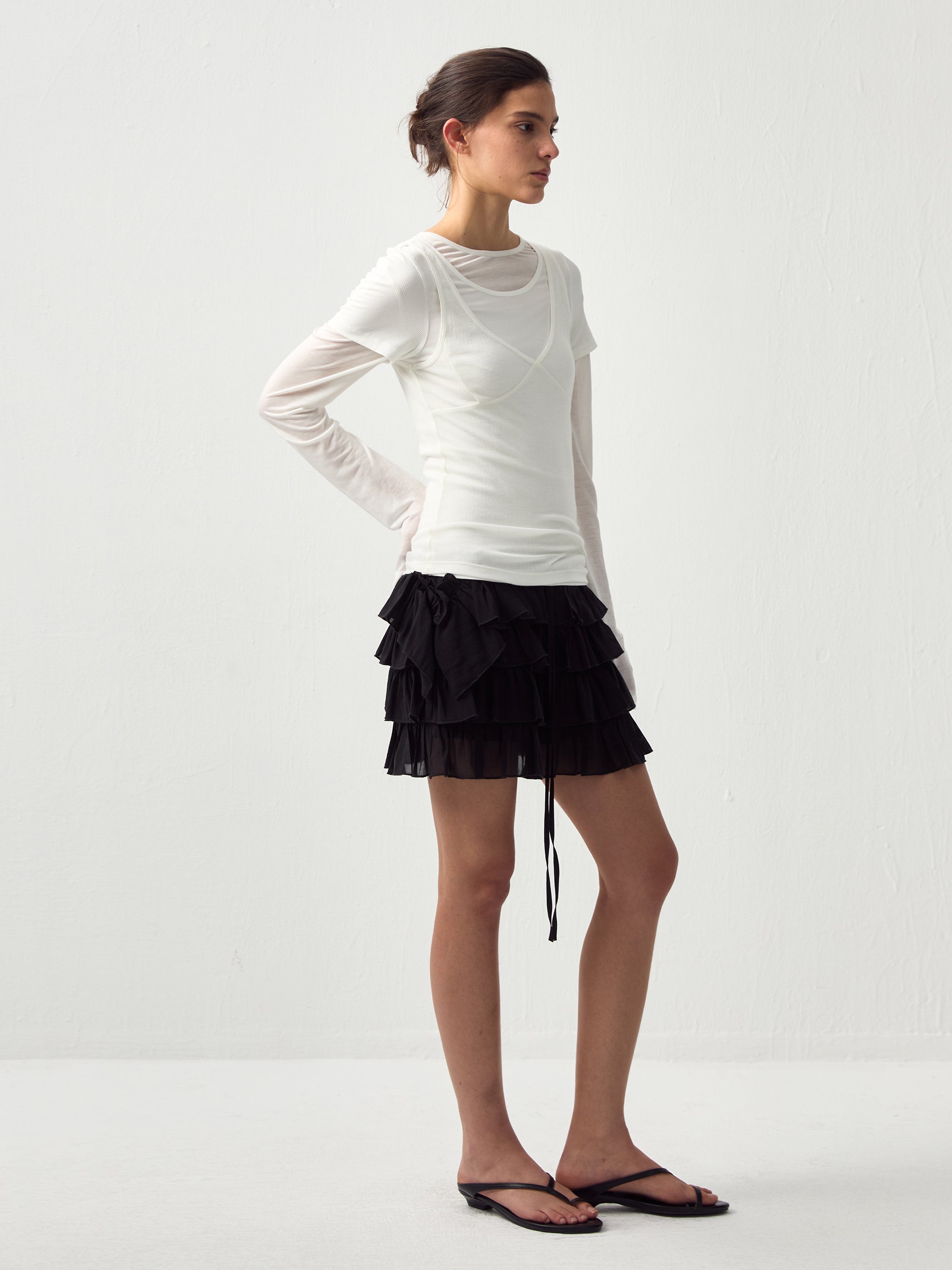 CUBIC Layered Ruffle Tiered Mini Skirt-11