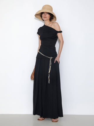 Pleated Hand-Braided High-Stretch Maxi Skirt