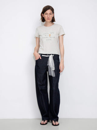 Cropped Letter Embroidered T-shirt