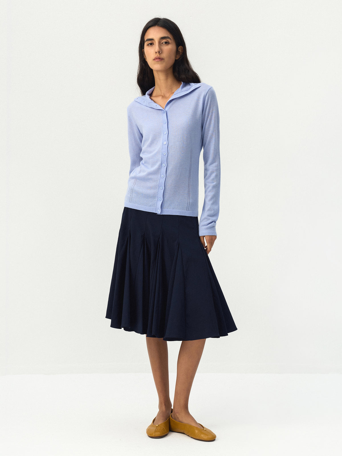 CUBIC Pleated Flared Midi Skirt-11