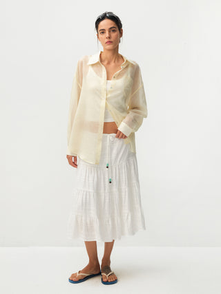 CUBIC Lyocell Oversized Sheer Button-Down Shirt