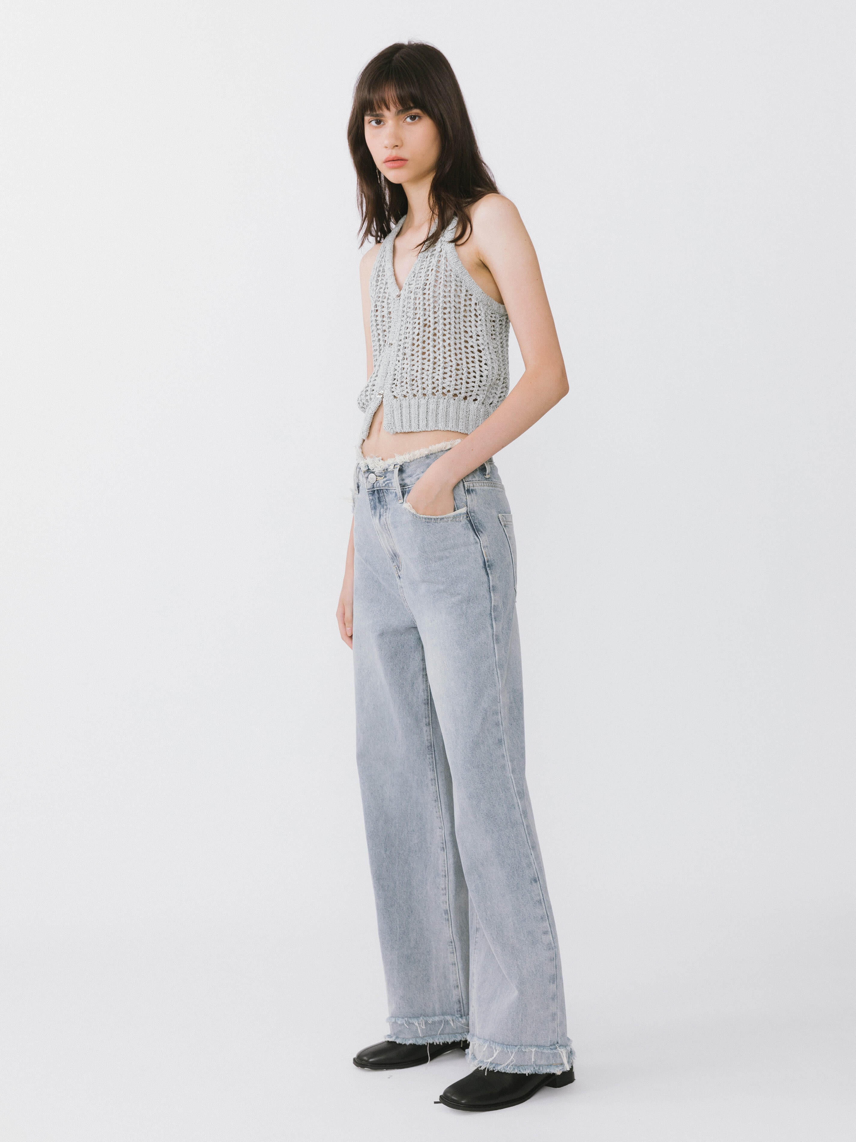 Raw Edge Wide Leg Jeans-11
