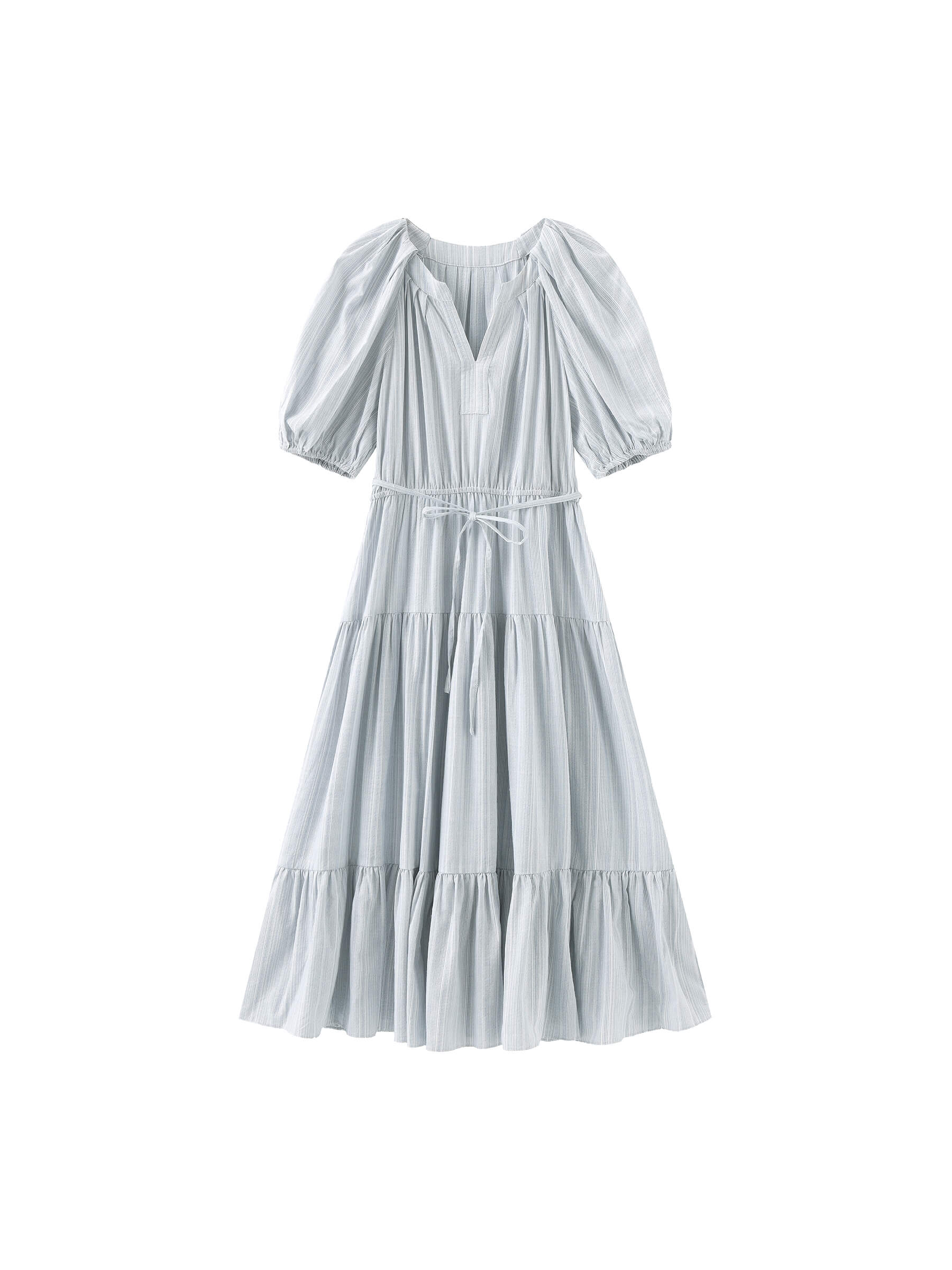 Puff Sleeve V-Neck Tiered Dress-5