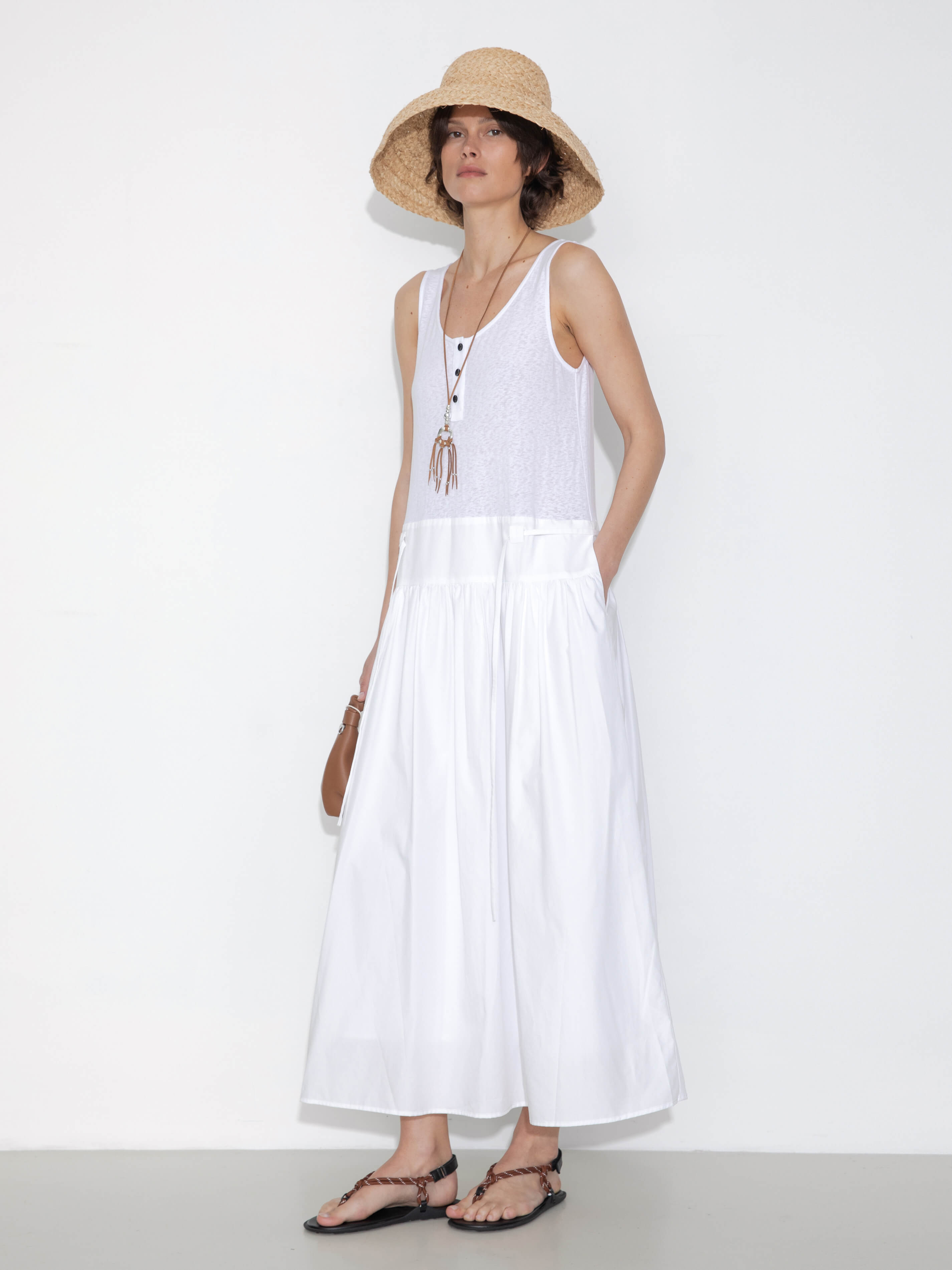 Panelled Henley Neck Vest Dress-11