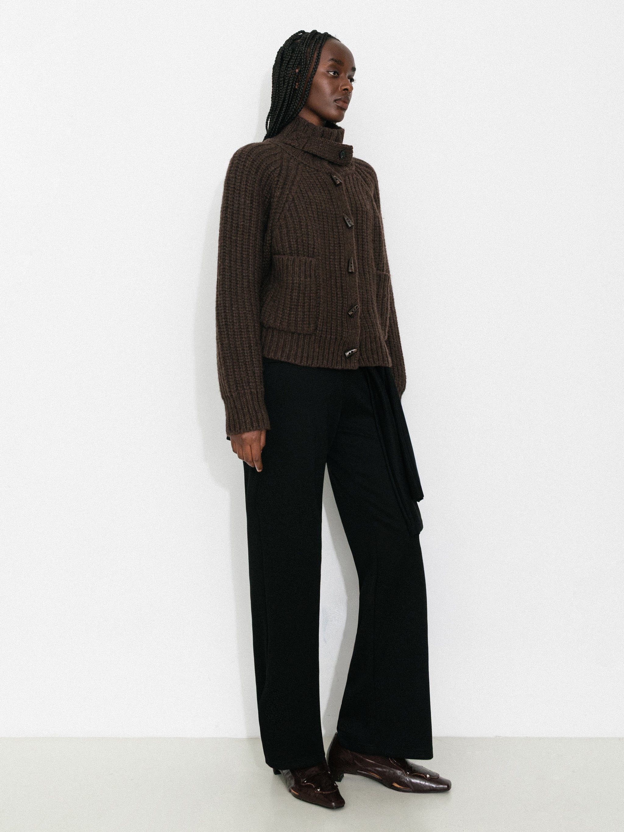 100% Wool Convertible Collar Short Cardigan Coat-11