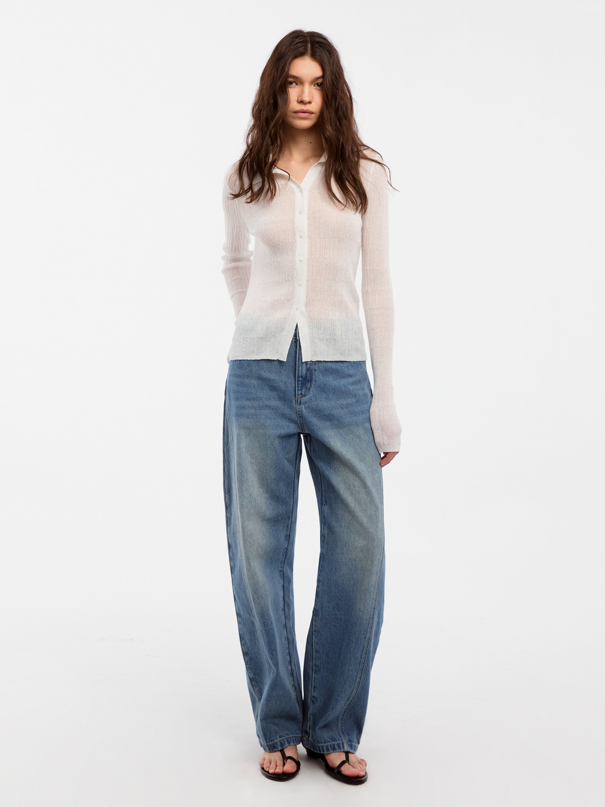 CUBIC Linen Collared Long-Sleeved Knit Sweater-11