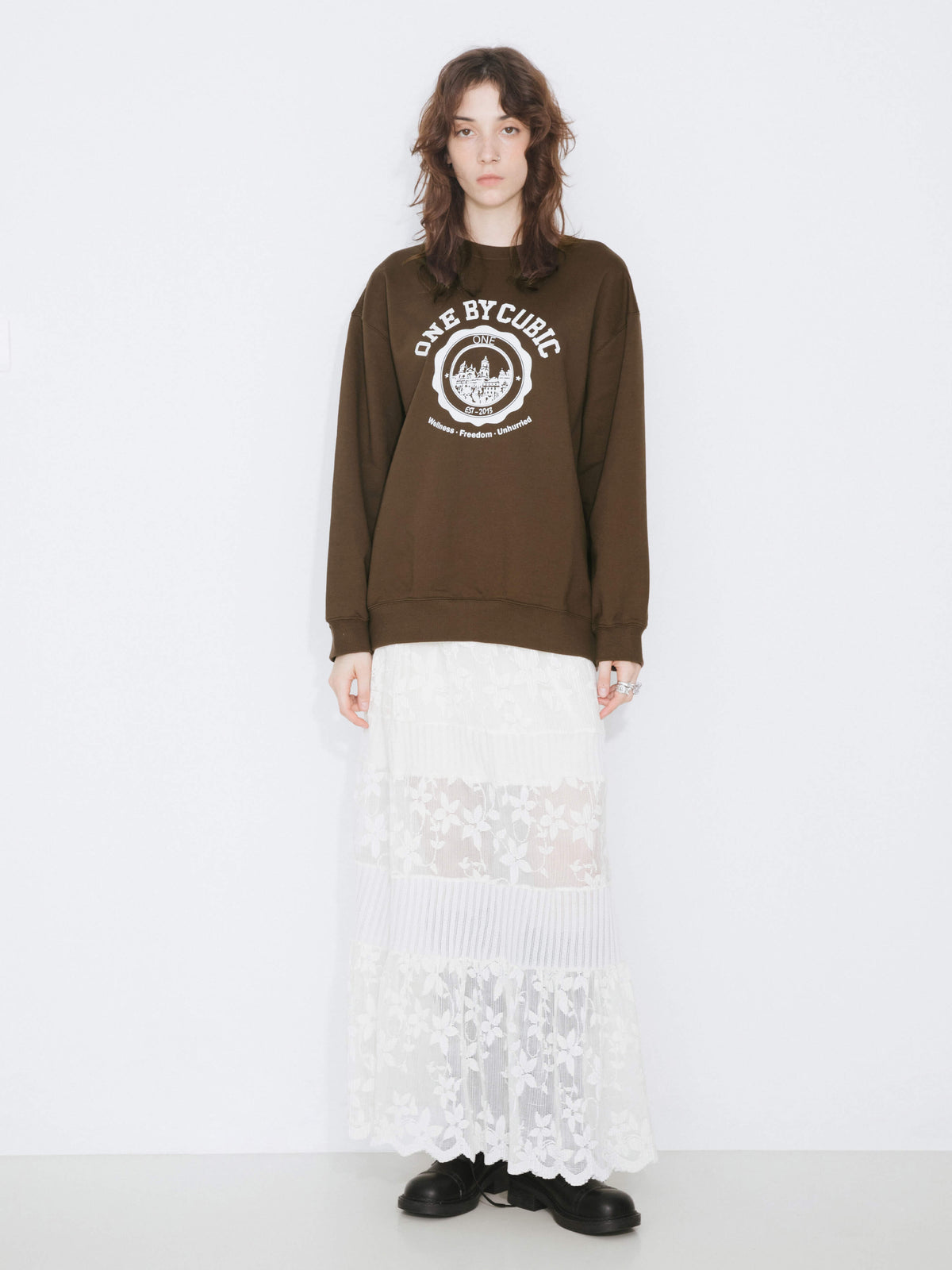 ONE BY CUBIC Oversized Crew Neck 100% Cotton Sweatshirt-4
