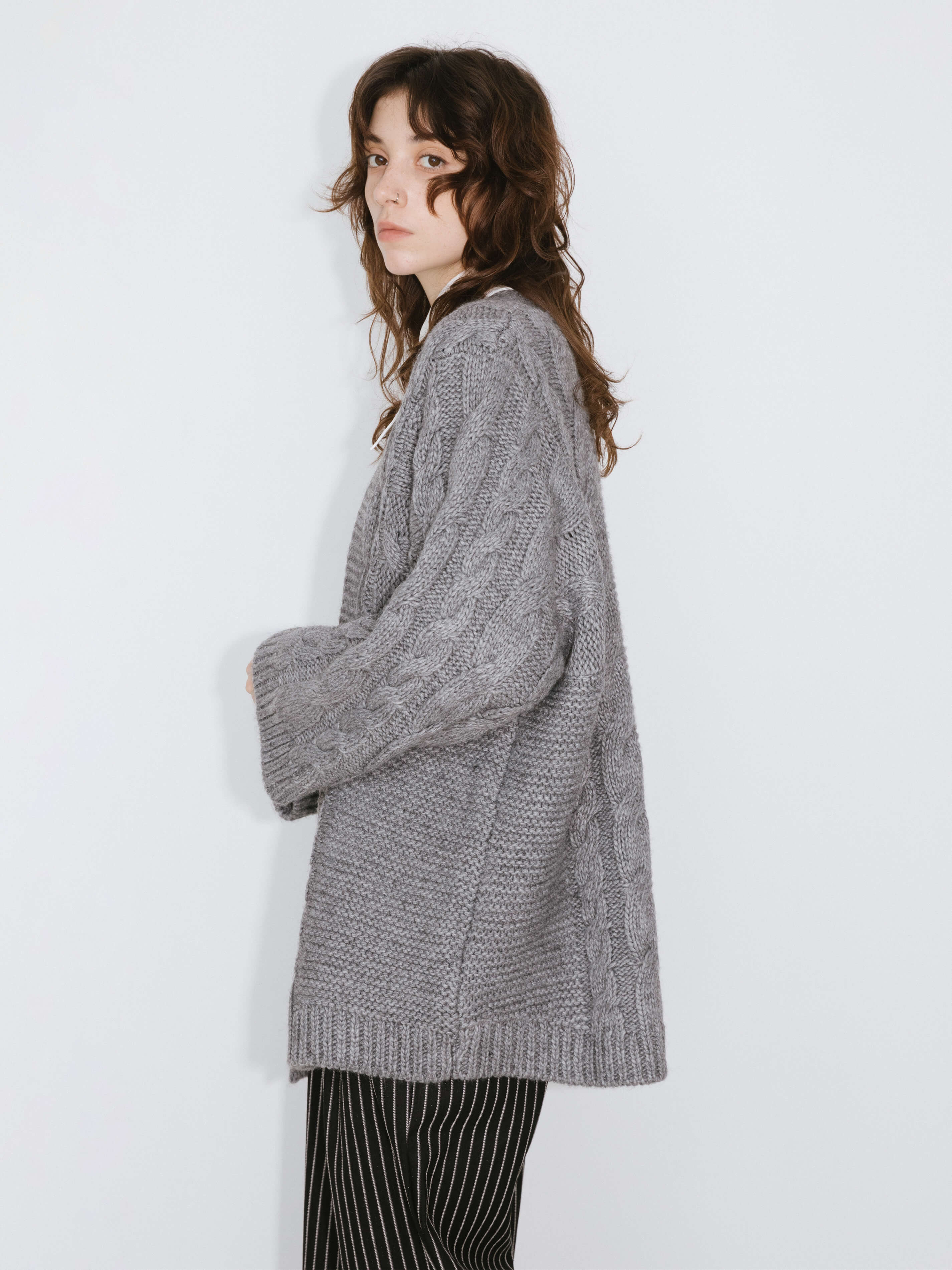 Cable Knit Cardigan with Wool Blend-10