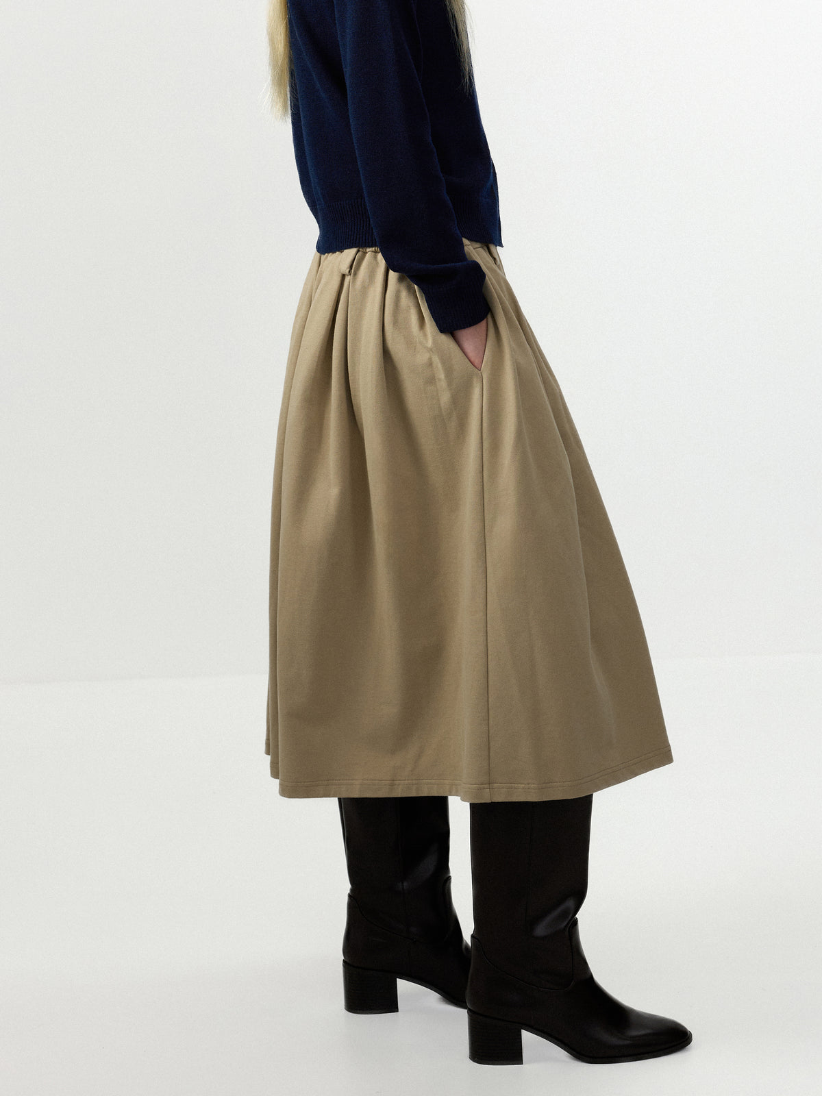 CUBIC 100% Cotton Pleated A‑Line Midi Skirt-11