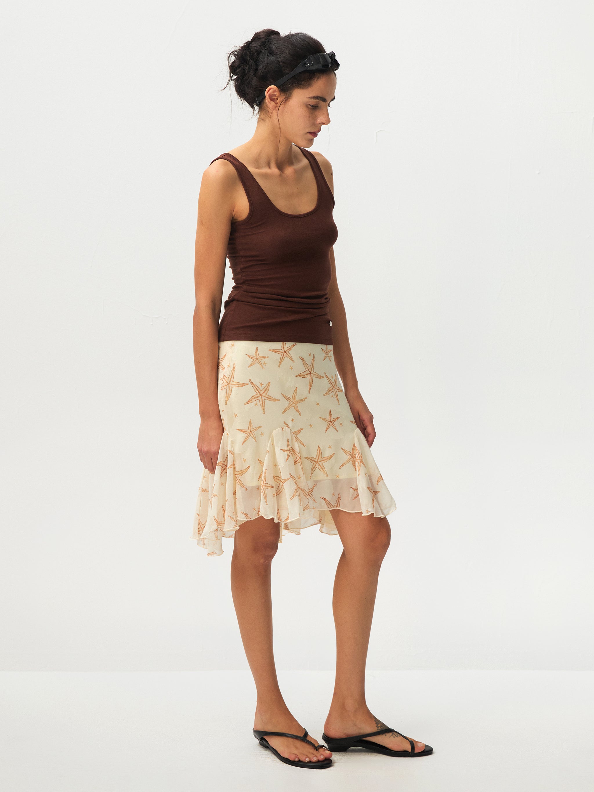 CUBIC Starfish Print Flare Midi Skirt-11