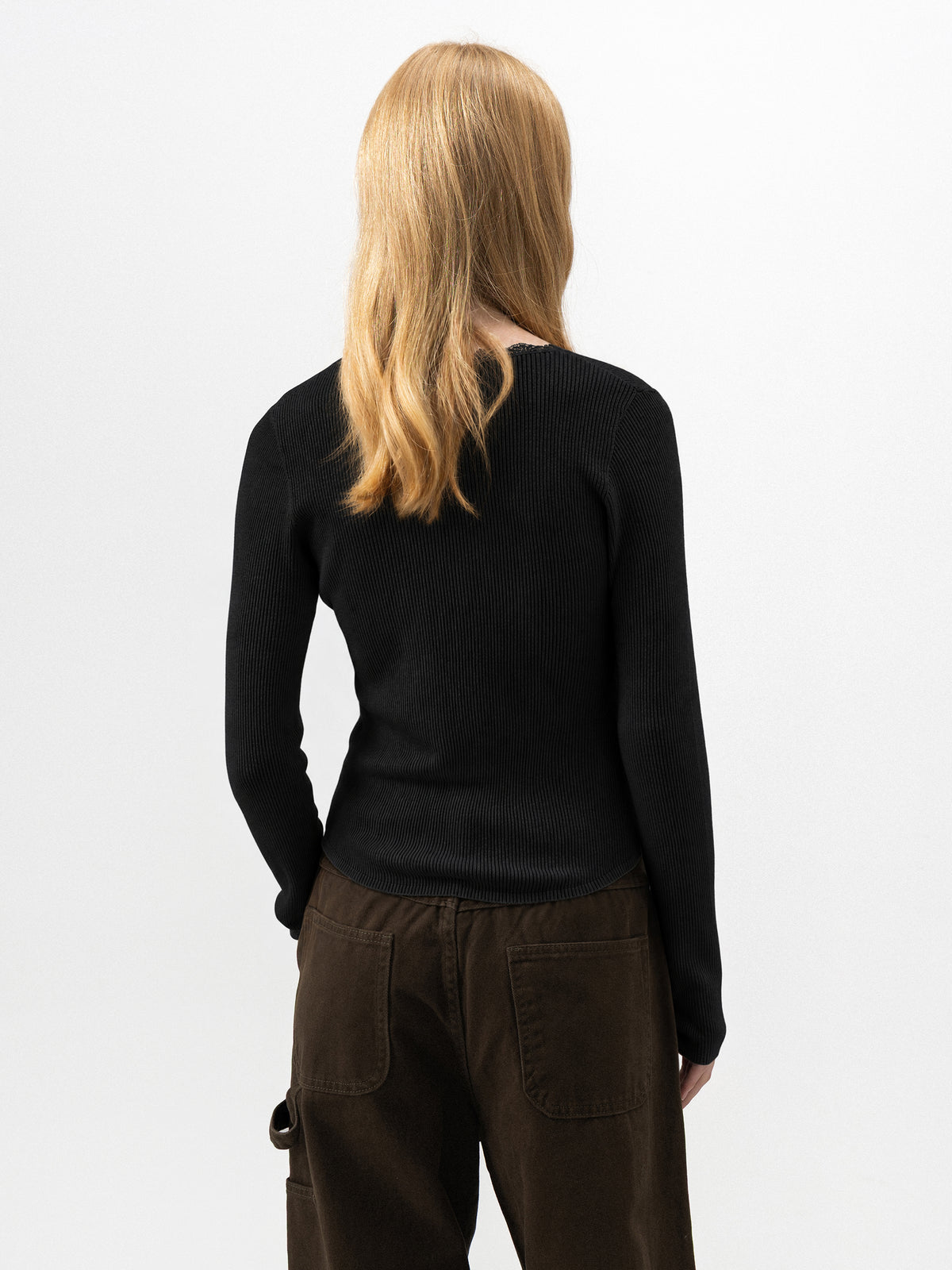 CUBIC Lace-Trim Ribbed Fitted Top-11