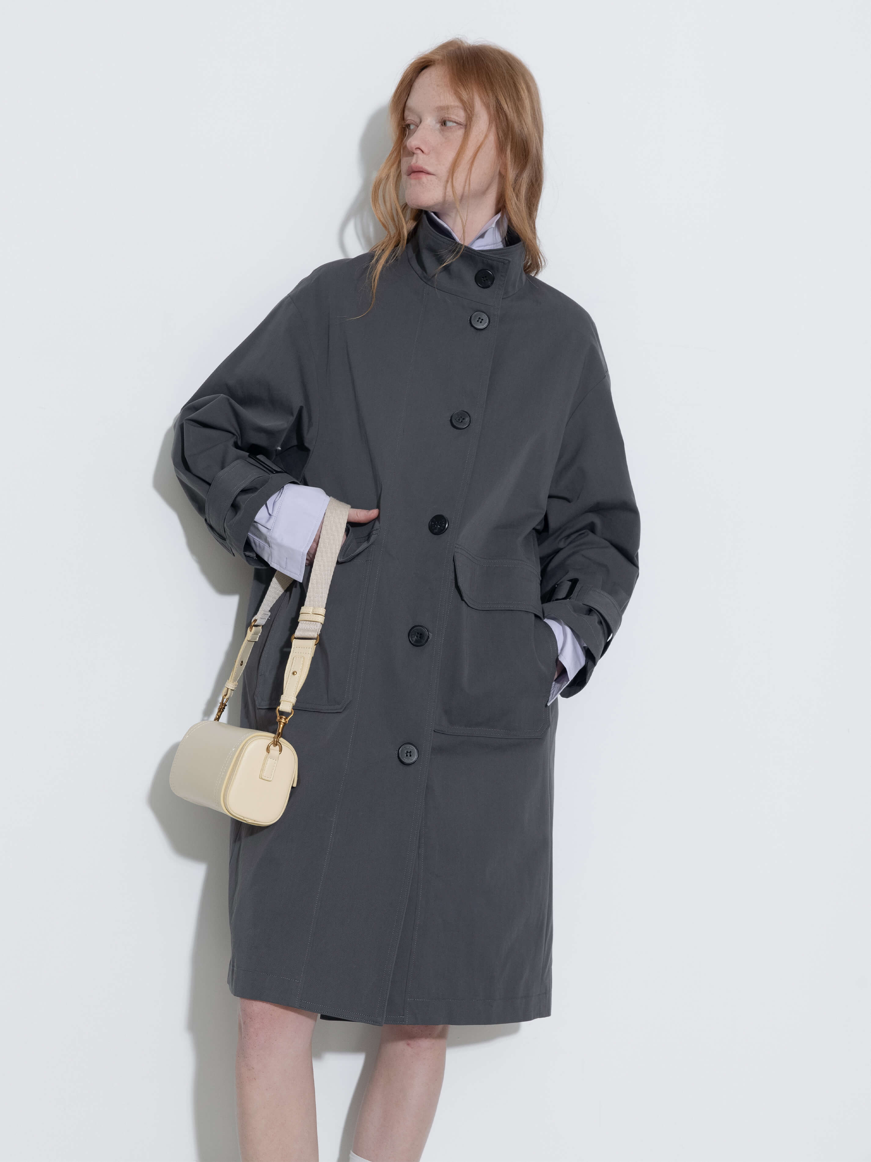 High Collar Long Trench Coat-5