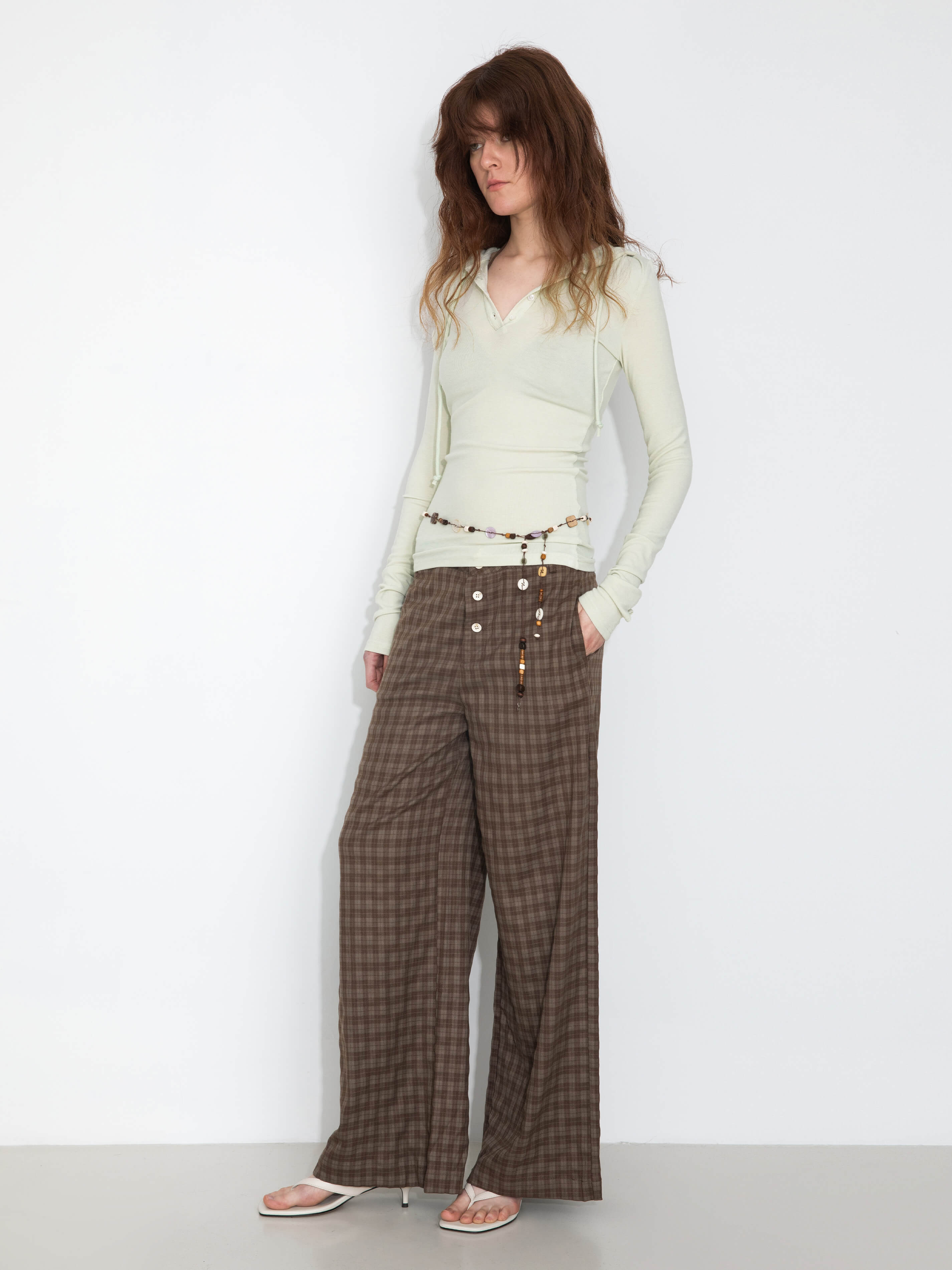 Drawstring Checkered Wide-Leg Casual Pants-12
