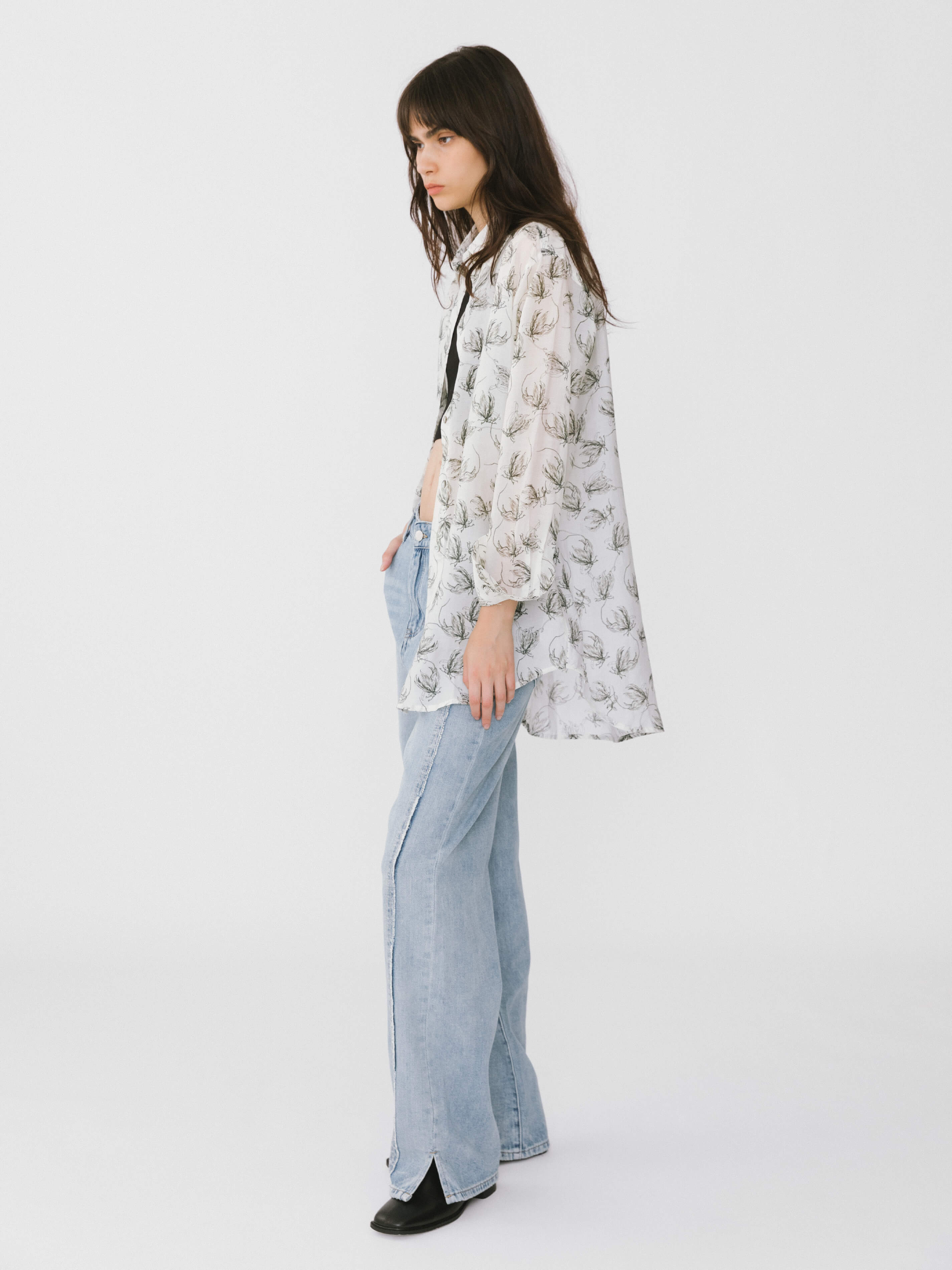 Loose Printed Sheer Shirt-12