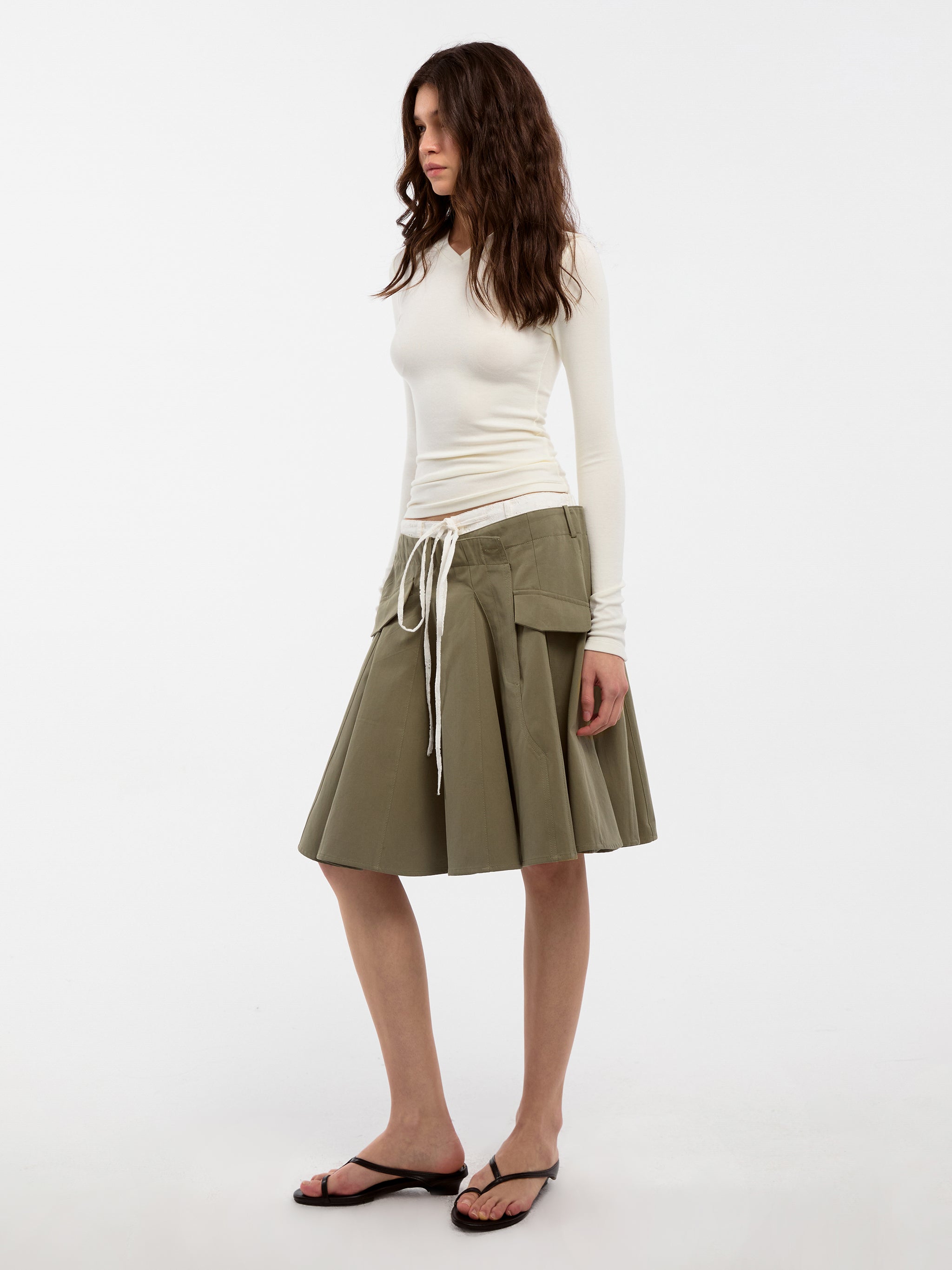 CUBIC Lace-Trimmed Drawstring Midi Skirt-11