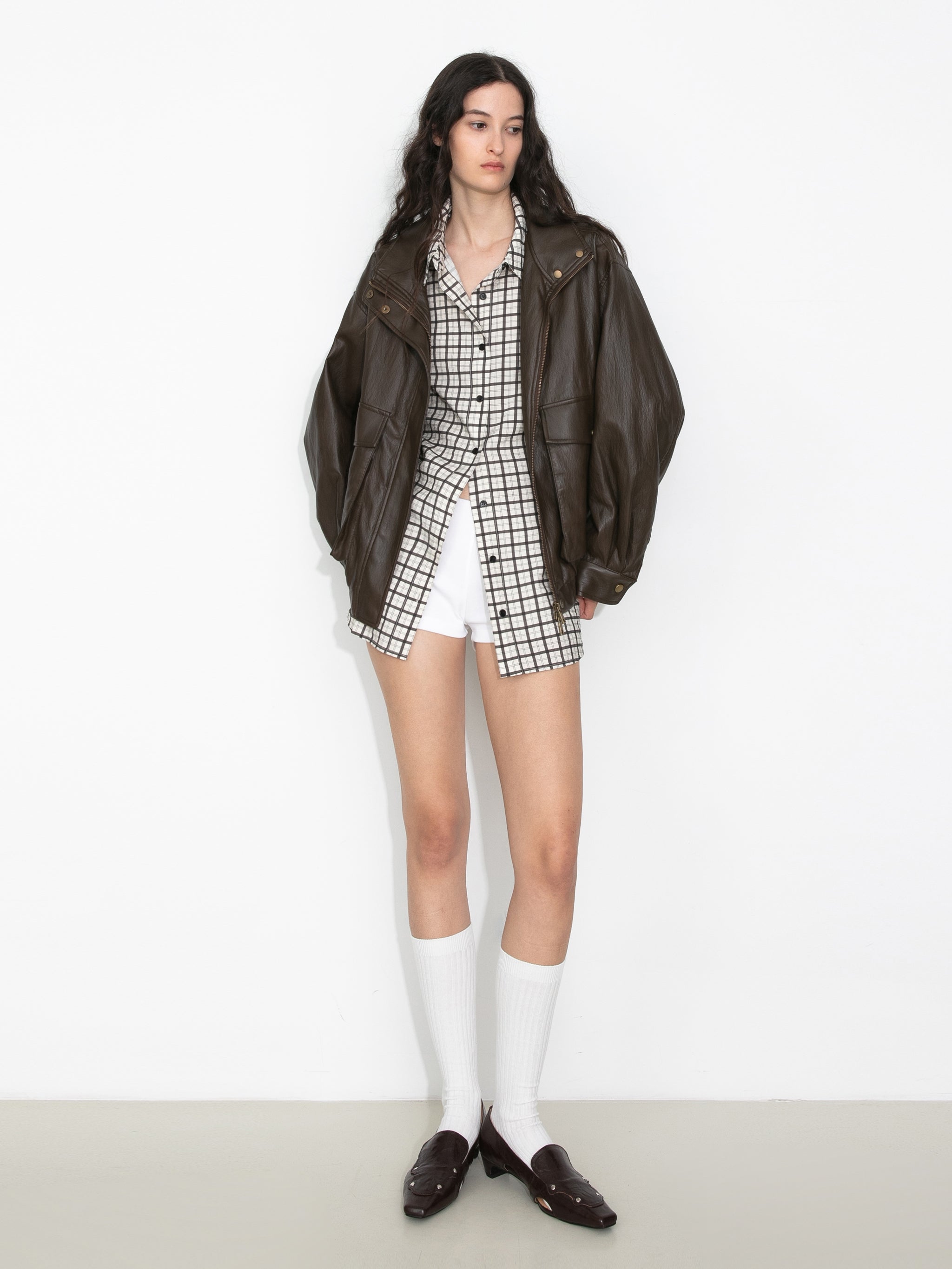Stand Collar Vintage Faux Leather Jacket-11