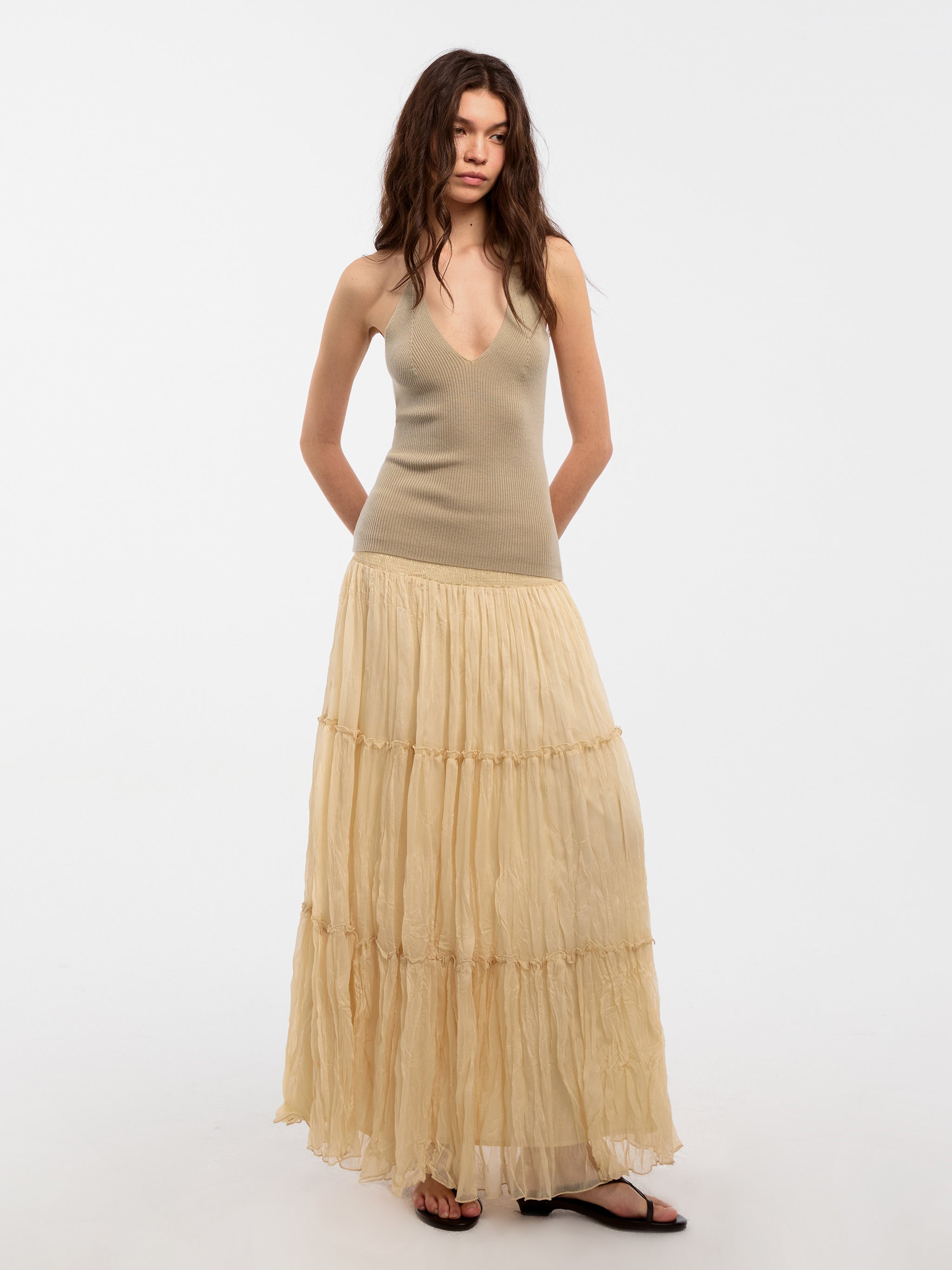 CUBIC Pleated and Gathered Design Tulle Skirt-11