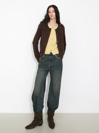 Crewneck Knit Button-Up Cardigan