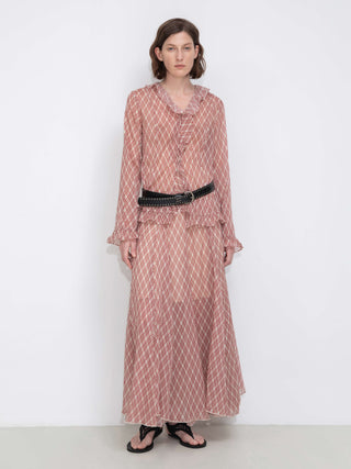 Asymmetrical Flowy Check Maxi Skirt-Red